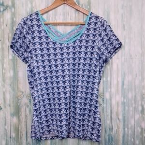 Boden criss cross keyhole back short sleeve blue size 14